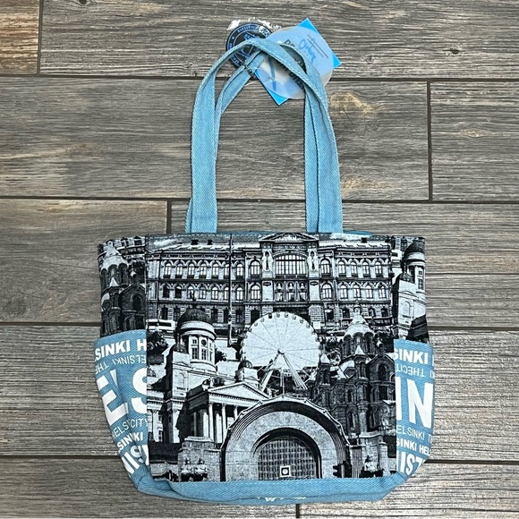 NWT Robin Ruth Helsinki Finland Tote Travel Bag Purse Blue Black Zip Closure - Picture 7 of 15